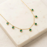 Emerald Green Heart Necklace - Anti-Tarnish Gold Plated