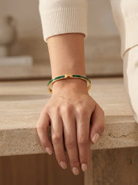 Green Enamel H Bangle | Anti-Tarnish Gold Plated Bracelet | Moncheri Jewels