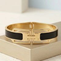 H Design Geometric Black & Anti Tarnish Gold Plated Bracelet | Moncheri Jewels