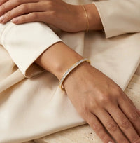 Princess Cut CZ Stone Bangle | Anti-Tarnish Gold-Plated Bracelet