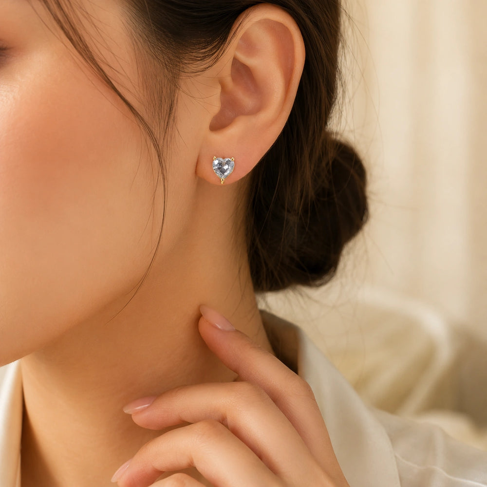 Crystal Heart Stud Earrings - Gold Plated Minimalist Fashion Jewelry