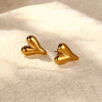 Puffy Heart Stud Earrings - Anti-Tarnish Gold Plated | 3D Design