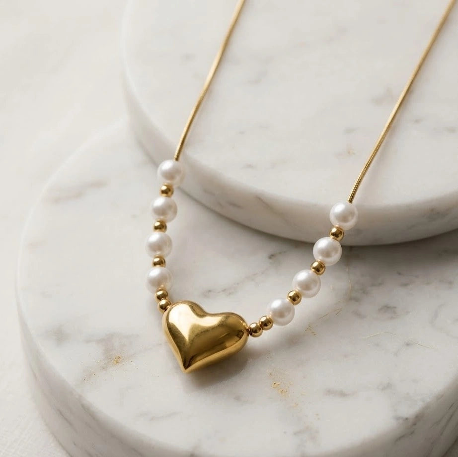 Anti-Tarnish Heart & Pearl Pendant Necklace - Premium Fashion Jewelry