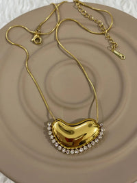 Anti-Tarnish Gold-Plated Puffy Heart Necklace with Crystal Border
