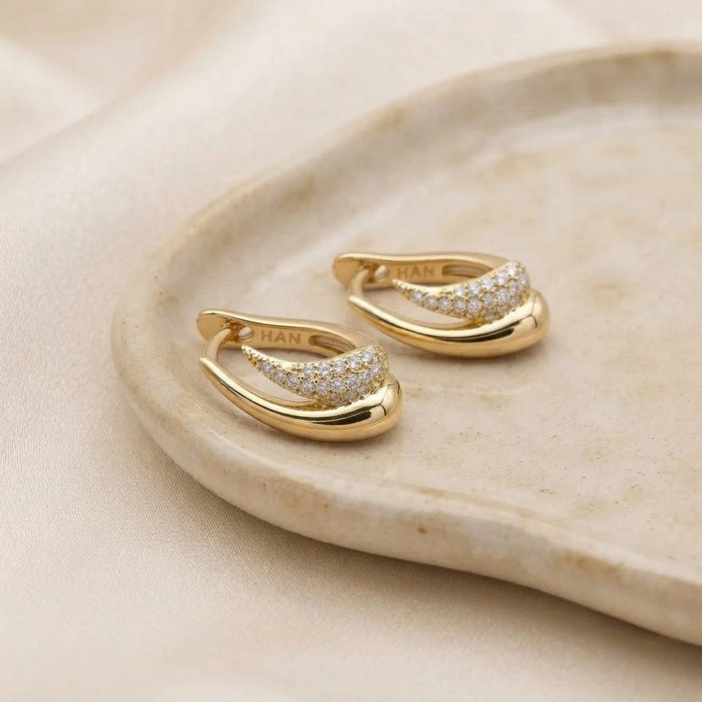 Curved Sparkle Earrings | Anti Tarnish Gold Plated