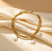 Korean White Floral Double Layer Bracelet | Anti-Tarnish Gold-Plated