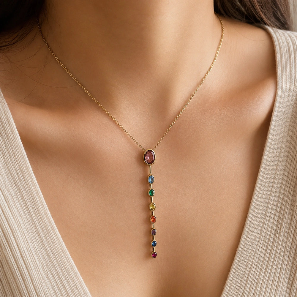 Multi-Color Crystal Drop Necklace - Anti Tarnish Gold Plated