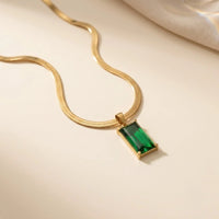 Emerald Green Rectangle Pendant Necklace - Anti Tarnish Gold Plated