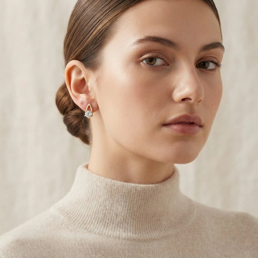 Solitaire Open-Setting Stud Earrings - Anti Tarnish Gold Plated Minimalist Jewelry
