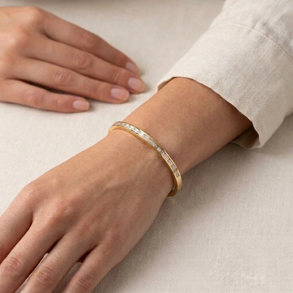 Baguette Crystal Anti-Tarnish Gold Plated Bangle Bracelet