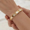 White Floral Motif Bangle - Anti Tarnish Gold Plated Bracelet