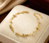 Anti-Tarnish Floral Daisy Gold Plated Bracelet - Korean Style
