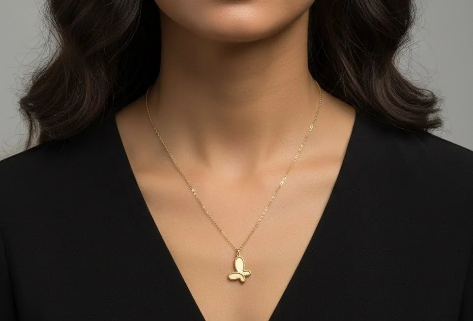 Korean Style Butterfly Necklace | Gold Plated Anti-Tarnish Pendant for Women
