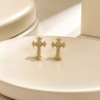 Crystal Cross Stud Earrings - Anti Tarnish Gold Plated | Minimalist Jewelry