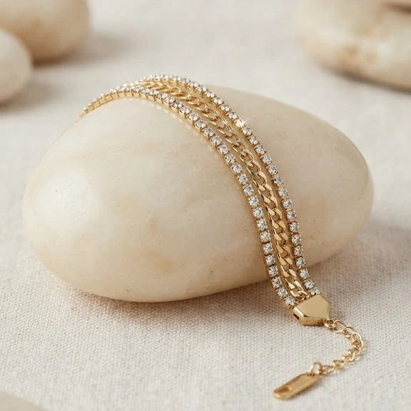 Layered Rhinestone Crystal Bracelet | Anti-Tarnish Gold-Plated