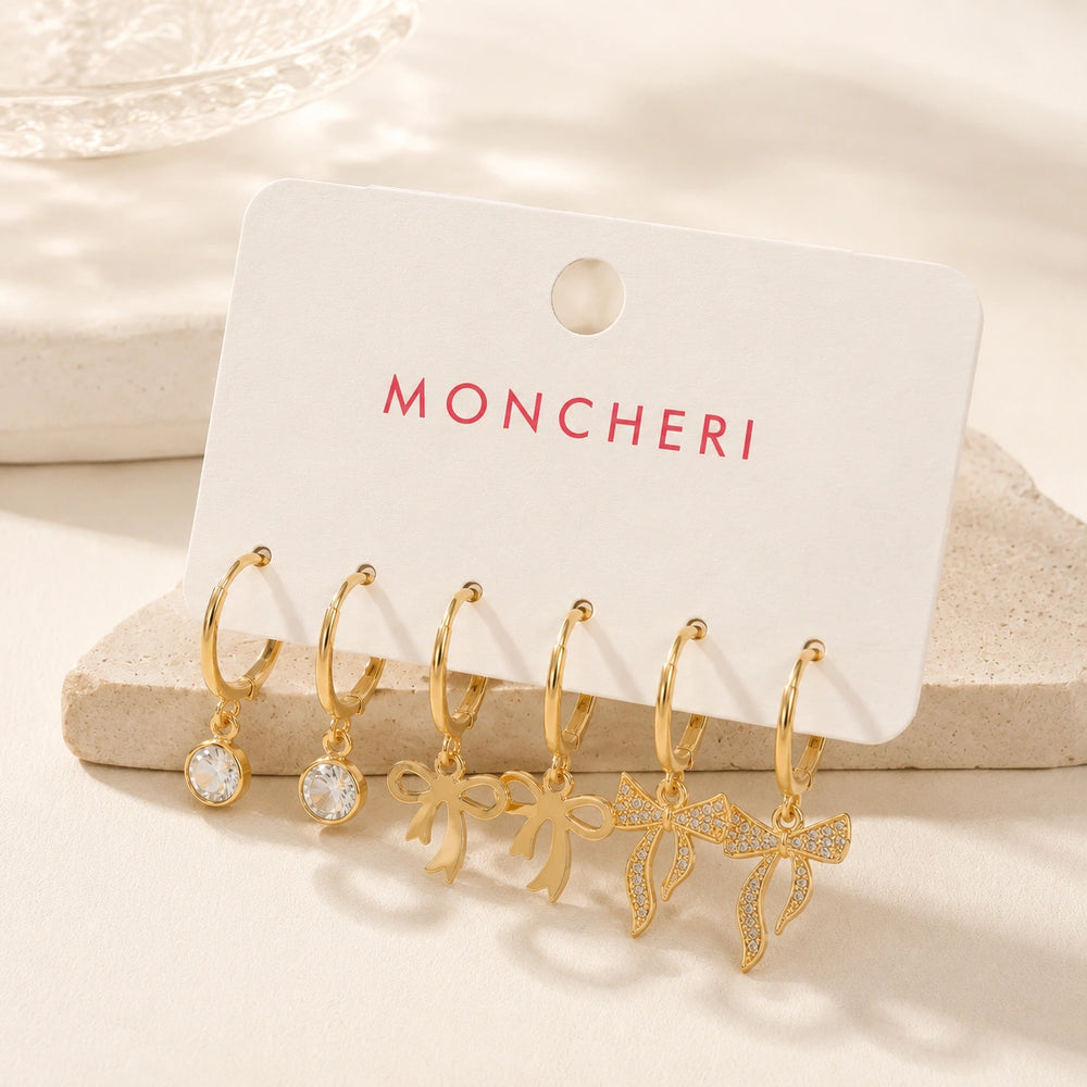 Coquette Bow Hoop Set - Anti Tarnish Gold Plated Earrings