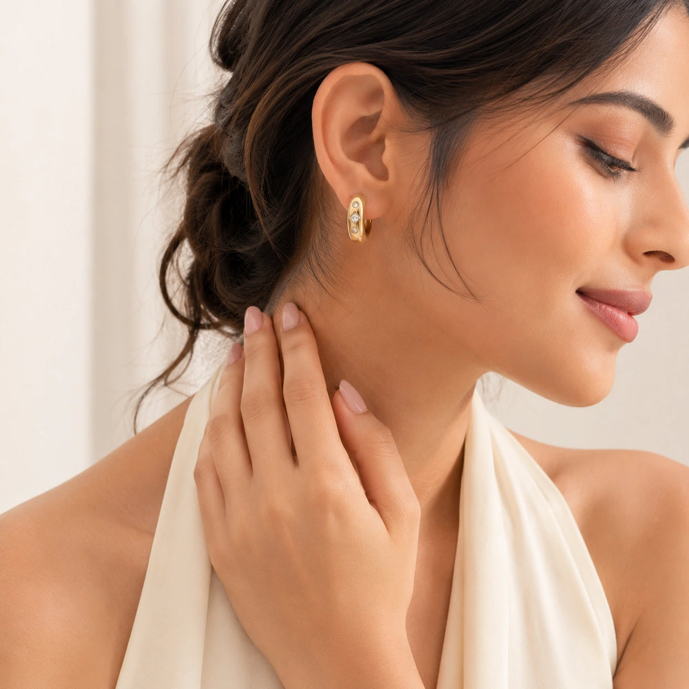 Chunky Zircon Hoops - Anti-Tarnish Gold-Plated Earrings