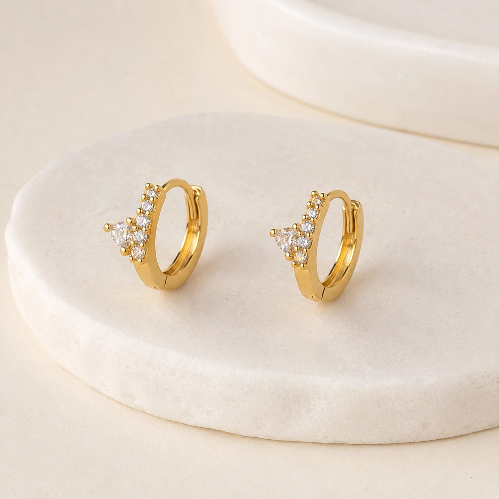 Anti Tarnish Zircon Crown Hoops | Gold Plated Minimalist Earrings