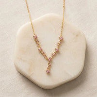 Pink Floral Drop Y-Necklace | Anti-Tarnish Gold Plated