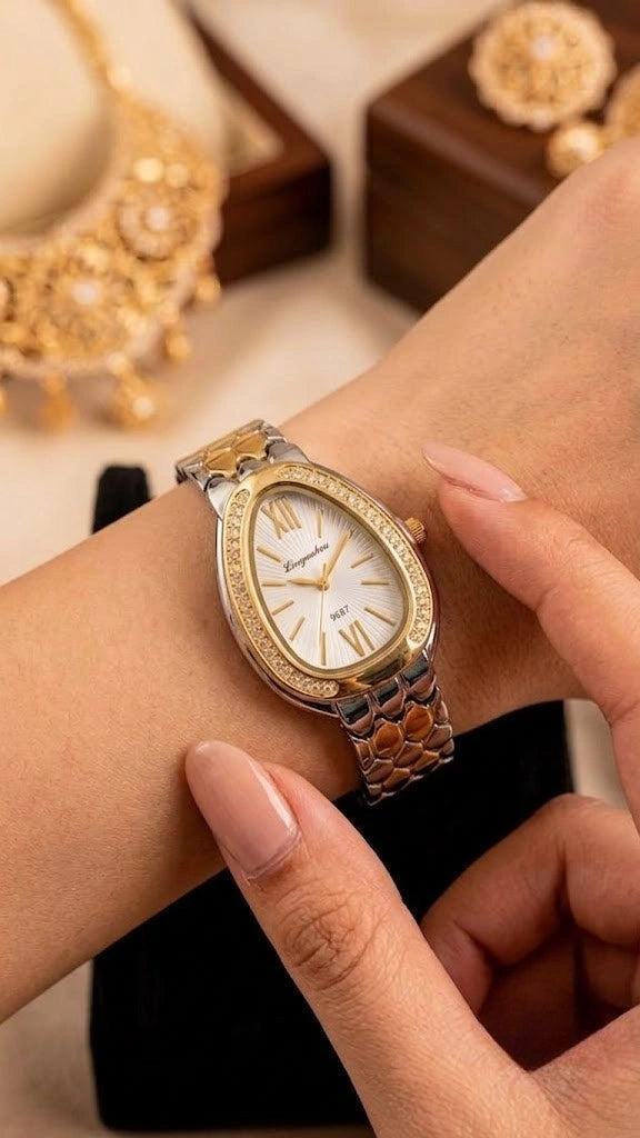 Luxe Serpenti Anti-Tarnish Watch – 18K Gold Plated Dual-Tone Snake Chain Watch