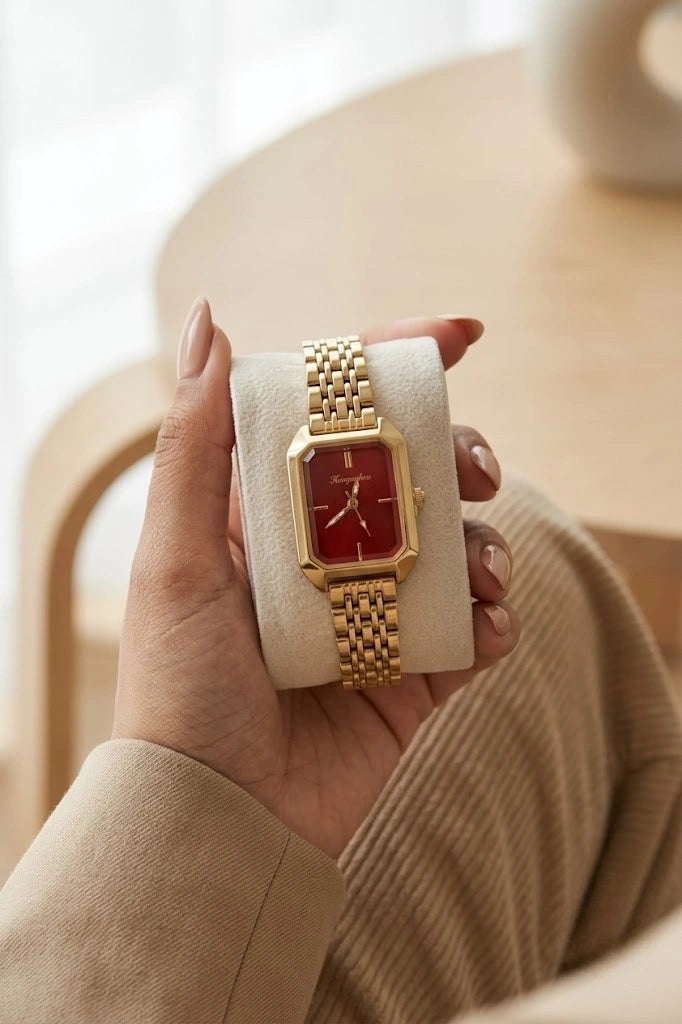 Vintage Red Dial Watch - Anti Tarnish Gold Plated