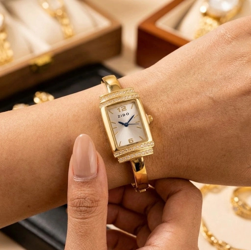 Vintage Rectangular Anti-Tarnish Gold Plated Watch for Women