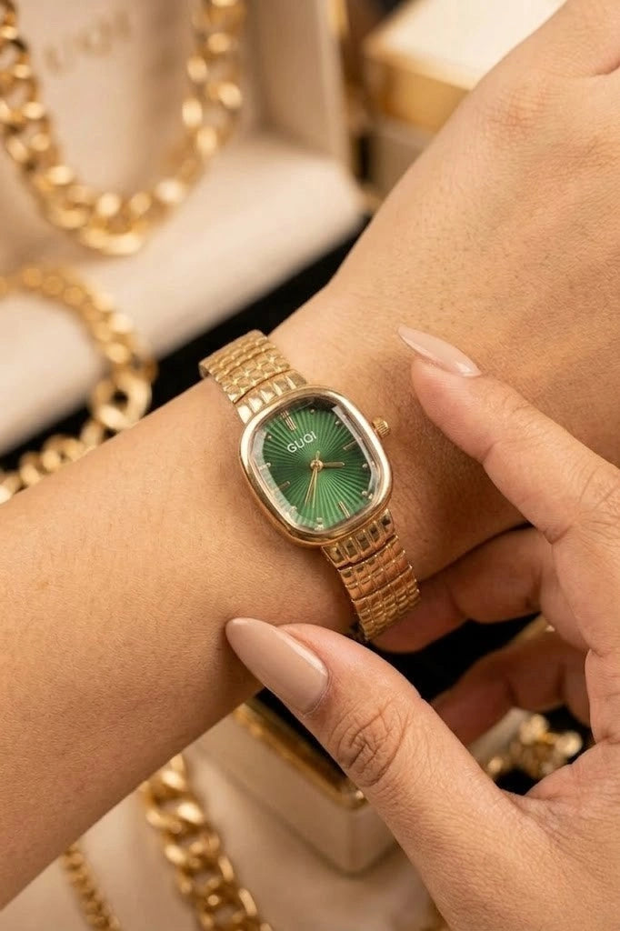 Vintage Emerald Green Dial Watch – Premium Anti-Tarnish Gold Plated Timepiece