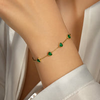 Emerald Green Heart Anti Tarnish Gold Plated Bracelet - Minimalist Korean Style