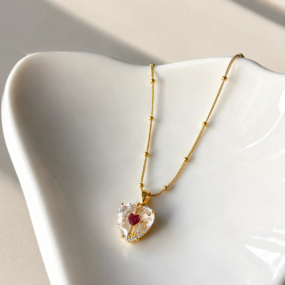 Crystal Heart Pendant Anti-Tarnish Gold Plated Necklace