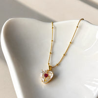 Crystal Heart Pendant Anti-Tarnish Gold Plated Necklace