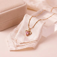 Pink Heart Pendant Necklace - Anti-Tarnish Gold Plated