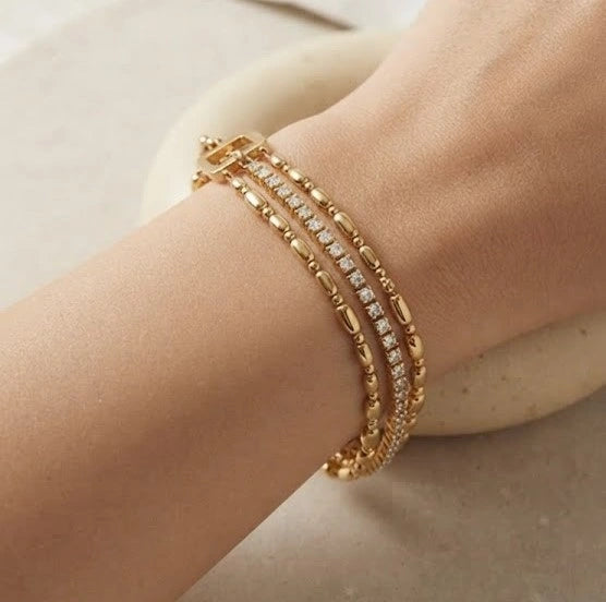 Layered Crystal & Beaded Gold Plated Bracelet | Anti-Tarnish Everyday Wear