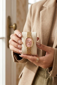 Vintage Oval Pink Dial Watch | Anti-Tarnish Gold Plated Waterproof Timepiece