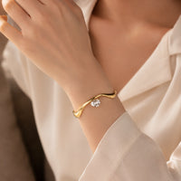 Teardrop Crystal Wavy Cuff Bracelet - Anti Tarnish Gold Plated