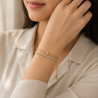 Double Layer Floral Charm Anti Tarnish Gold Plated Bracelet