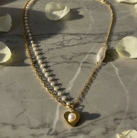 Layered Pearl Heart Anti-Tarnish Gold Plated Necklace - Korean Style