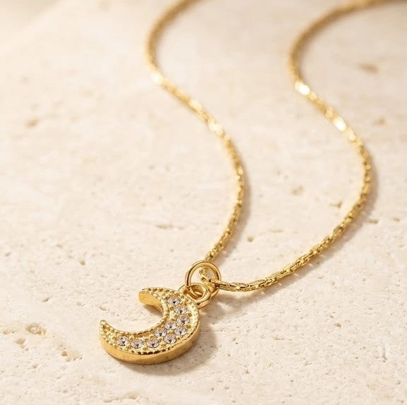 Crescent Moon Necklace | Anti Tarnish Gold Plated Celestial Pendant