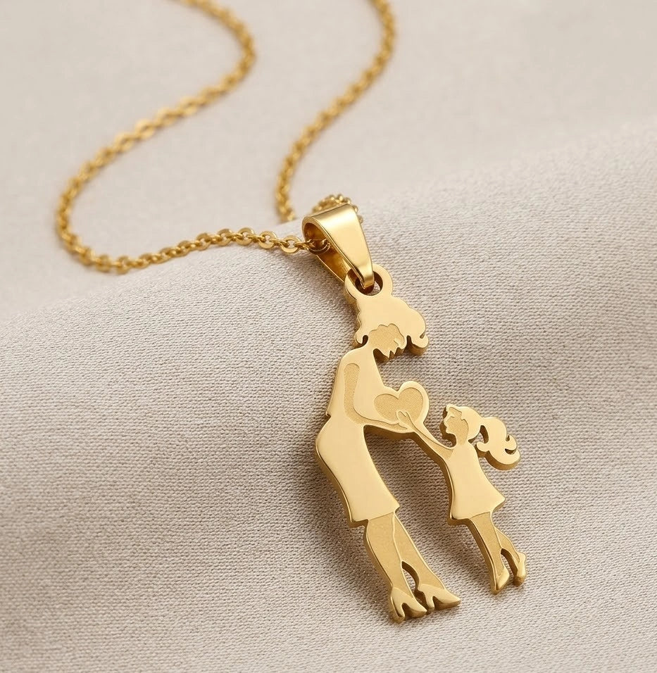 Mother & Daughter Silhouette Pendant Necklace | Anti-Tarnish Gold Plated