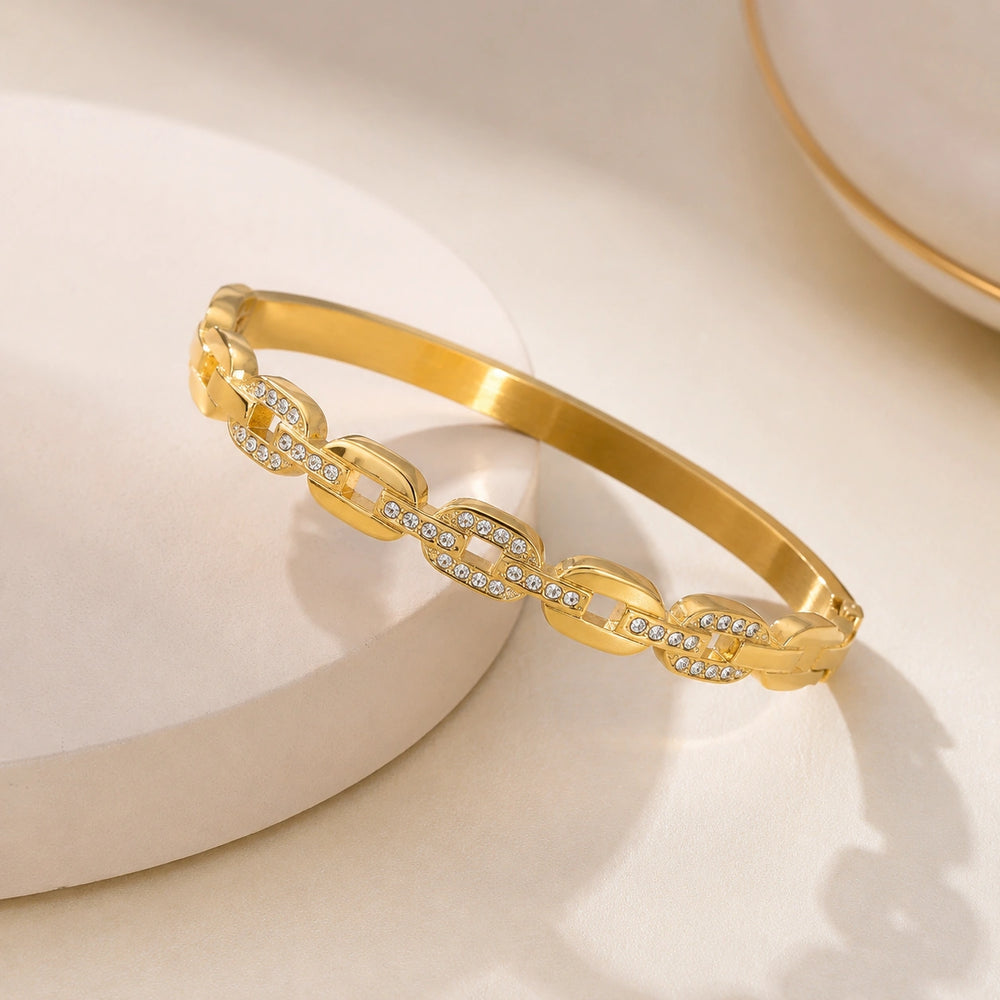 Crystal Chain Link Anti-Tarnish Gold-Plated Bracelet