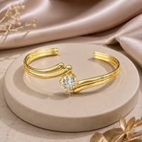 Anti-Tarnish Gold-Plated Solitaire Cuff Bracelet | Minimalist Open Bangle