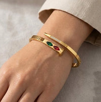 Korean Nail Cuff Bracelet with Gemstones - Anti Tarnish Gold Plated