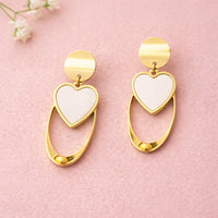 White Heart Oval Drop Earrings | Anti-Tarnish Gold Plated