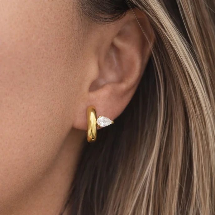 Chunky Hoop Stone Earrings | Anti-Tarnish Gold Plated | Minimalist Everyday Wear