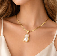 Anti-Tarnish Gold Plated Baroque Pearl Pendant Snake Chain Necklace