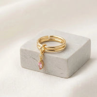 Minimalist Pink Charm Dangle Ring - Anti Tarnish Gold Plated