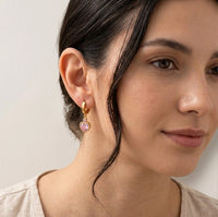 Pink Heart Drop Huggie Hoop Earrings - Anti Tarnish