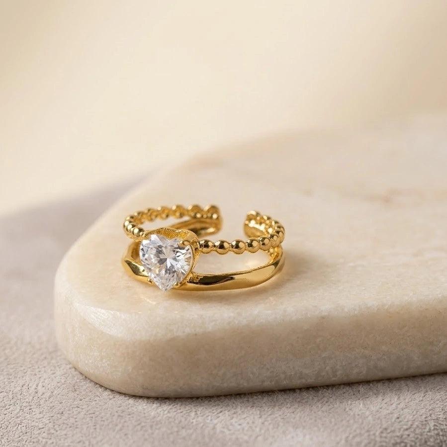 Double Layer Heart Ring - Korean Style Anti Tarnish Gold Plated