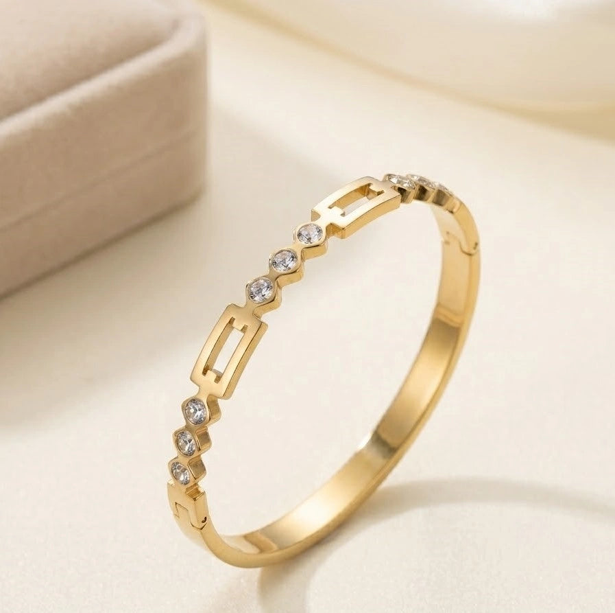 Geometric Cutout CZ Anti-Tarnish Gold Plated Bracelet