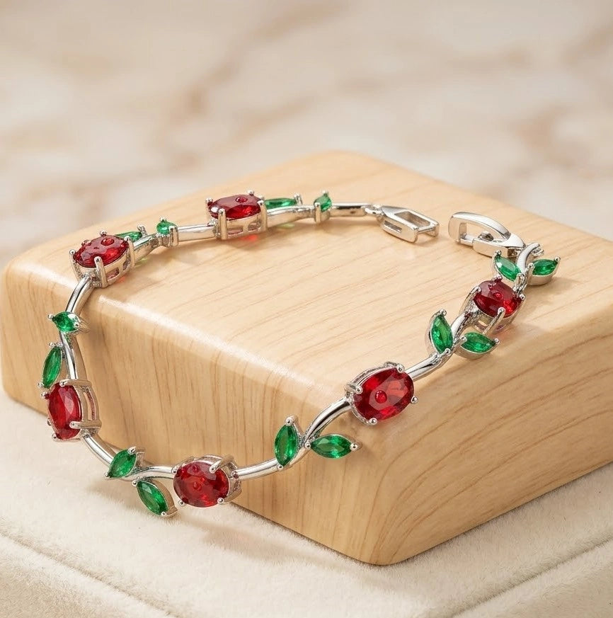 Red Floral Vine Anti-Tarnish Gold Plated Bracelet | Minimalist Daily Wear