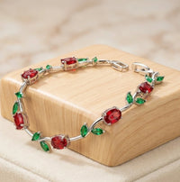 Red Floral Vine Anti-Tarnish Gold Plated Bracelet | Minimalist Daily Wear